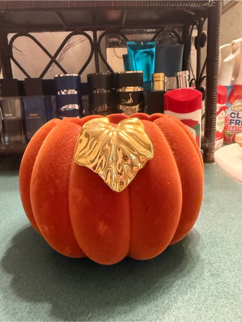 Bath & body Works
Velvet Orange Decorative Pumpkin with Gold Leaf Accent